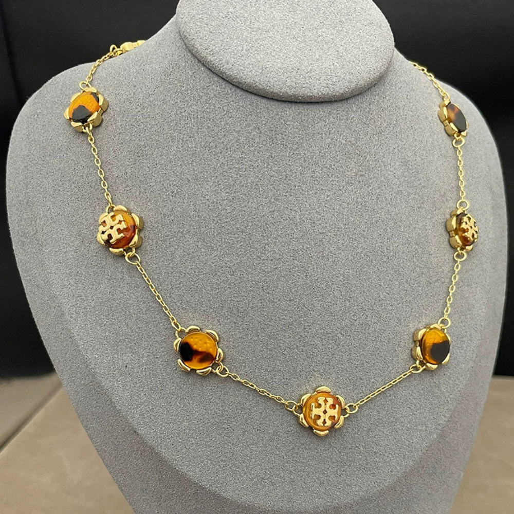 Tory Burch Gold Plated Double Tortoiseshell Resin Earrings Necklace Set